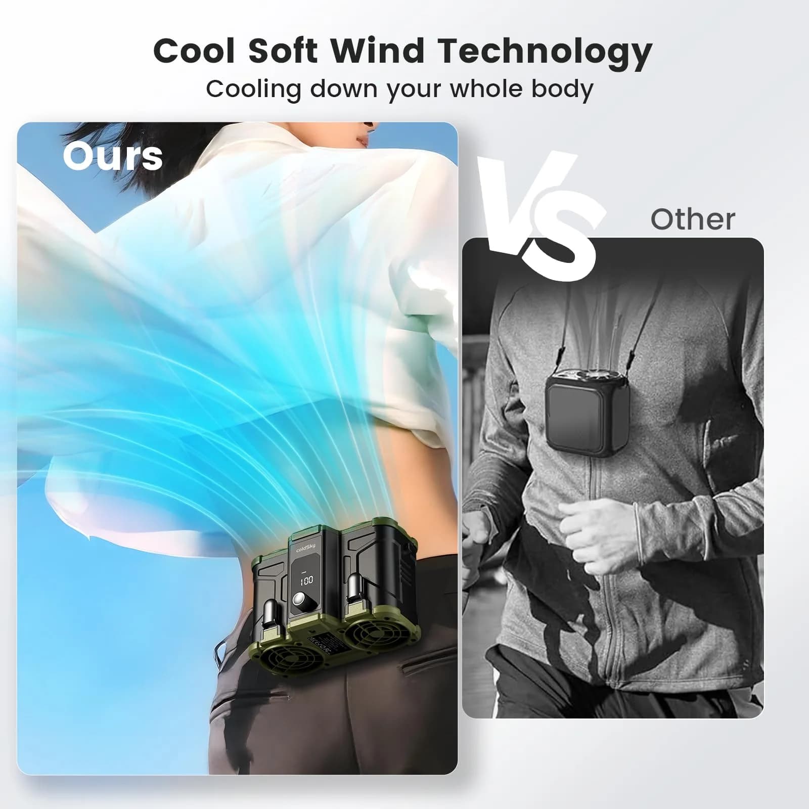coldSky Waist Fan with Dual Motors & 10,000mAh Battery | 18mph Max Speed, 154 Speed Settings, Green - view 6