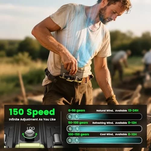 coldSky Waist Fan with Dual Motors & 10,000mAh Battery | 18mph Max Speed, 154 Speed Settings, Green thumbnail 3