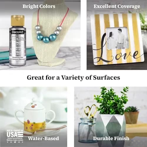 DecoArt Americana Dazzling Metallics Acrylic Paint Set 2 fl oz Bottles (9-Pack) | Metallic Craft Paints for Canvas, Wood & DIY Projects thumbnail 5
