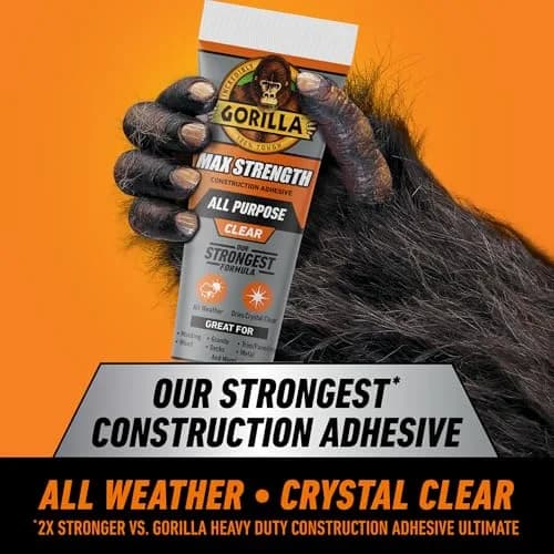 Gorilla Max Strength Clear Construction Adhesive 207ml (7 oz) | Bonds Wood, Metal, Tile, Stone, Glass, Mirror, Concrete thumbnail 2