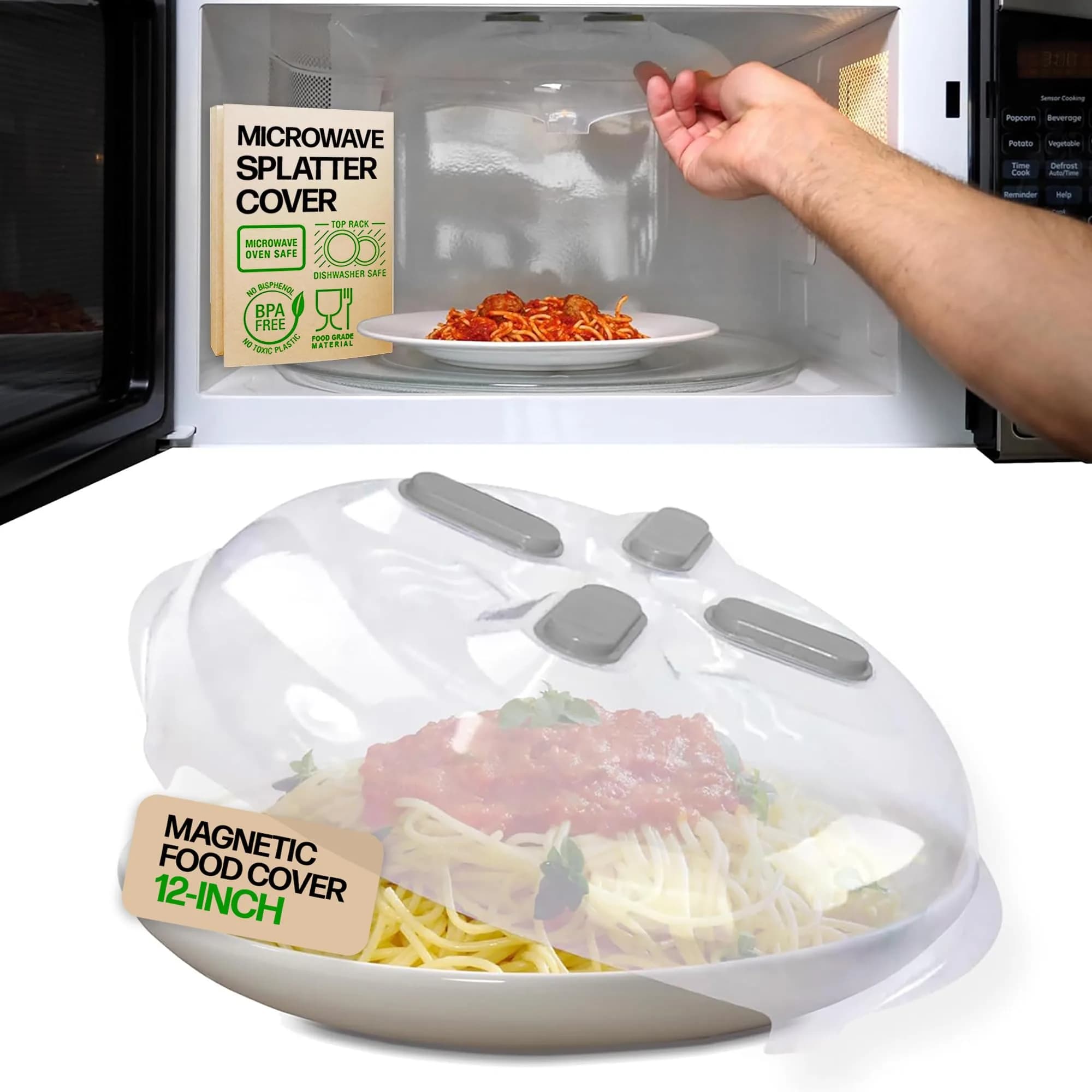 HOVER COVER Magnetic Microwave Splatter Cover for Food - 12" Heather Gray | BPA-Free, Vented, Space-Saving — Heather Gray