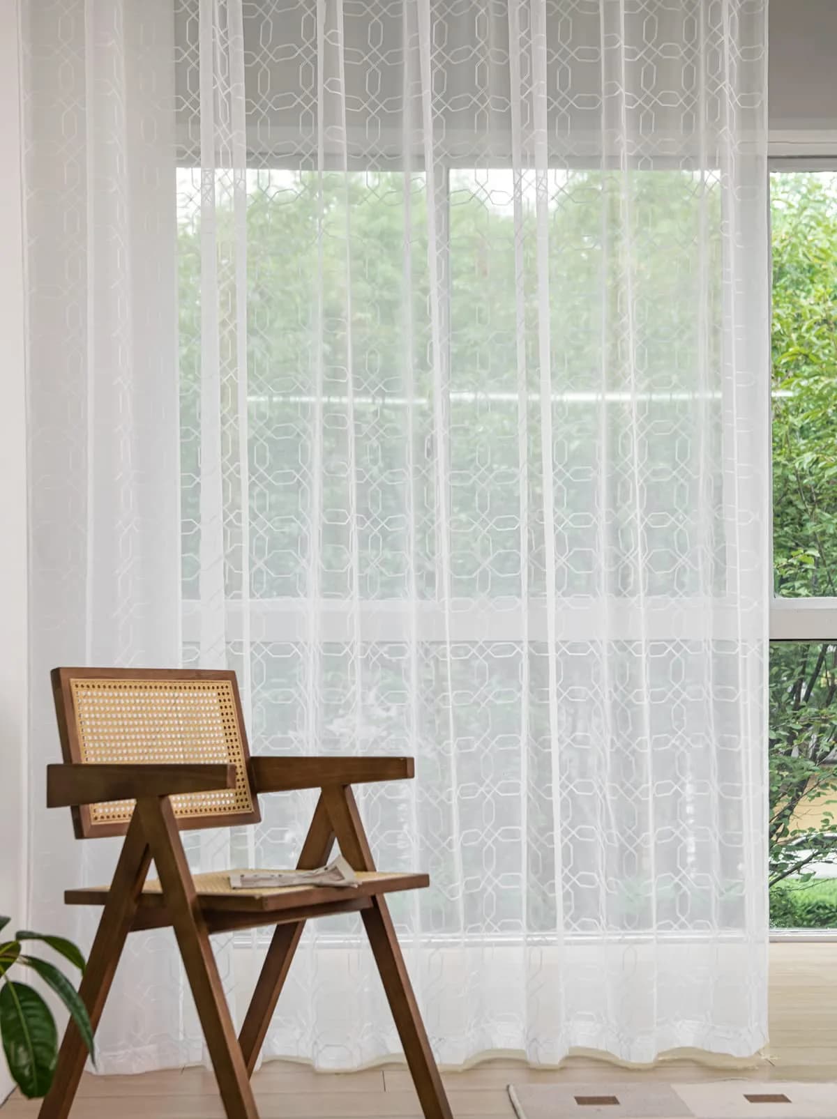 PHILEASY White Embroidered Heptagon Sheer Curtains - 52"W x 63"L (Pack of 2) - view 2