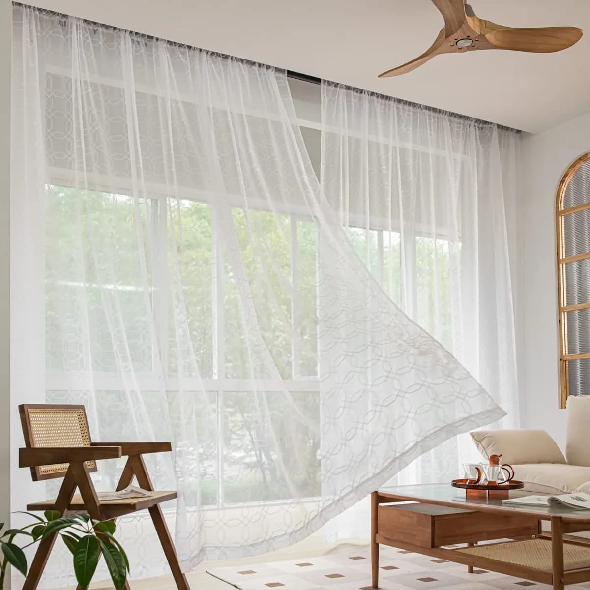 PHILEASY White Embroidered Heptagon Sheer Curtains - 52"W x 63"L (Pack of 2) - view 3