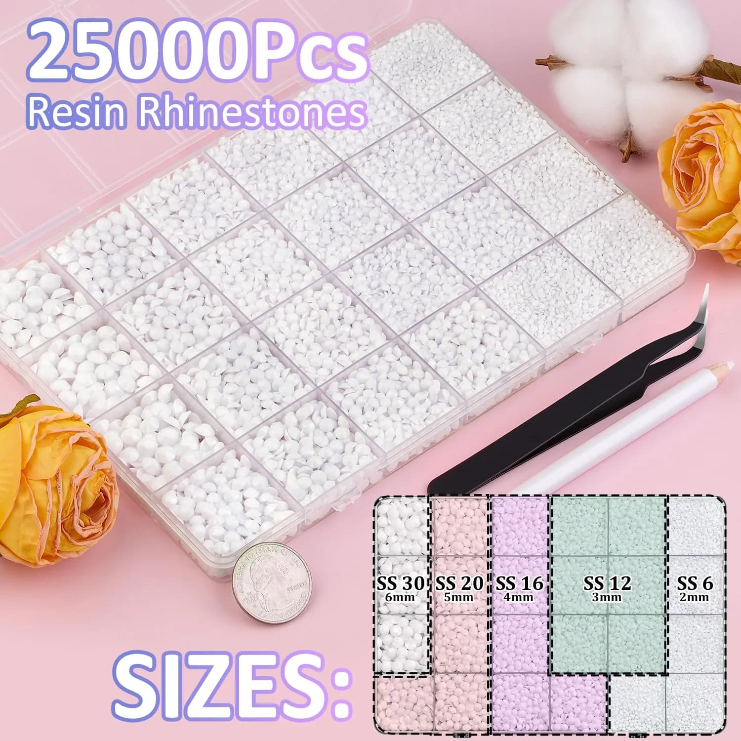 TINKRSTUFF White 25000pcs Resin Rhinestones Mixed Sizes (2-6mm) | Crafting & Nail Art Gems with Glue - view 2