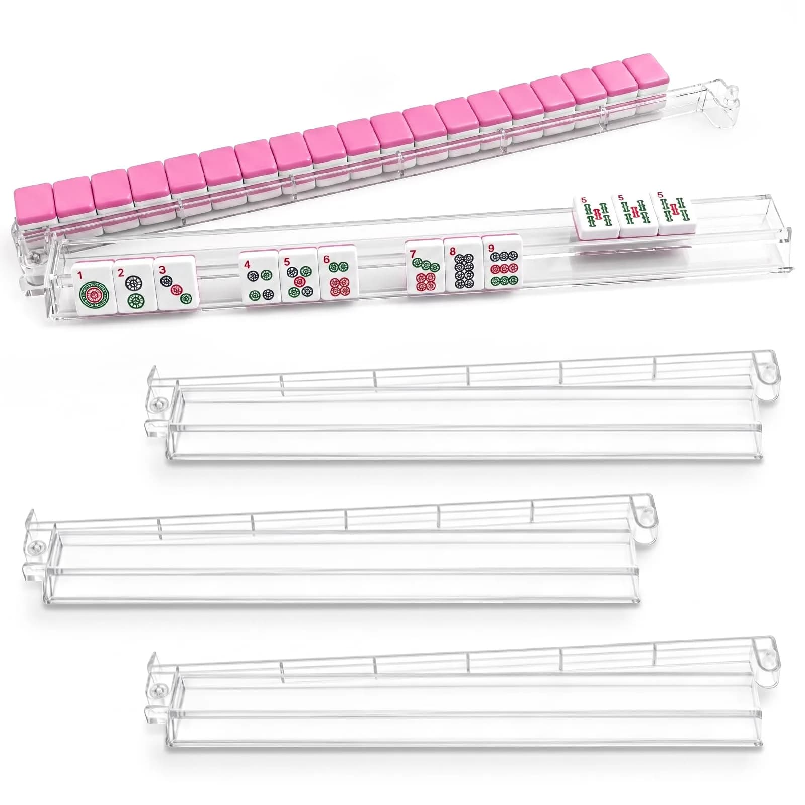CAYOULR Clear Acrylic Mahjong Racks with Pushers Set of 4 | ASTM-Tested for Home Use — Transparent