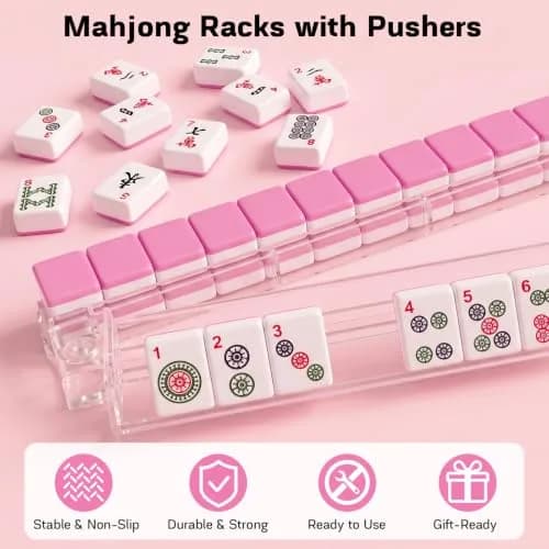 CAYOULR Clear Acrylic Mahjong Racks with Pushers Set of 4 | ASTM-Tested for Home Use thumbnail 3