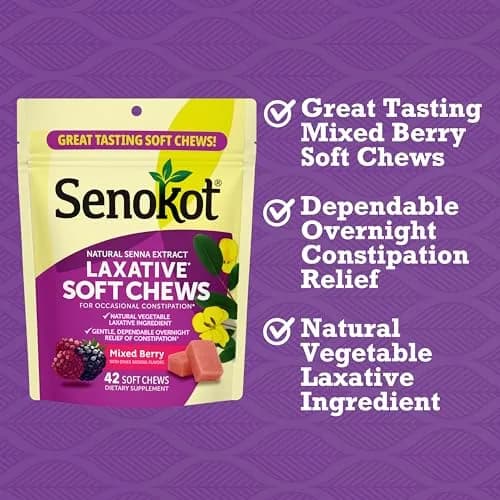 Senokot Laxative Soft Chews, Mixed Berry 42 Chews | Gentle Overnight Relief for Occasional Constipation thumbnail 2