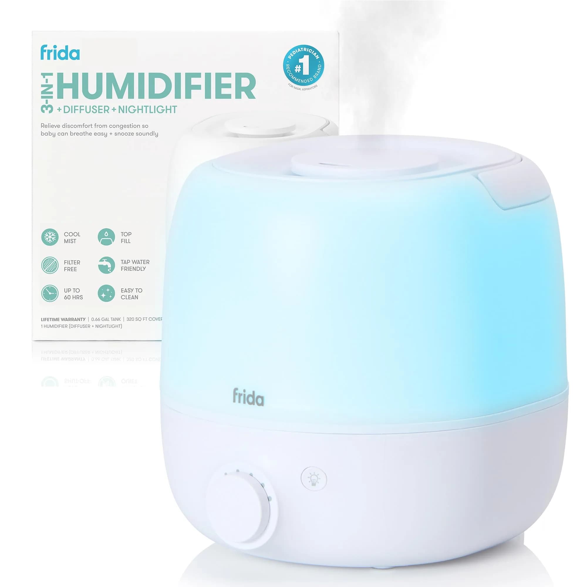 Frida Baby 3-in-1 Cool Mist Humidifier, Diffuser & Nightlight 0.6 Gallon Tank | Hydrates Rooms up to 320 sq ft - main product image