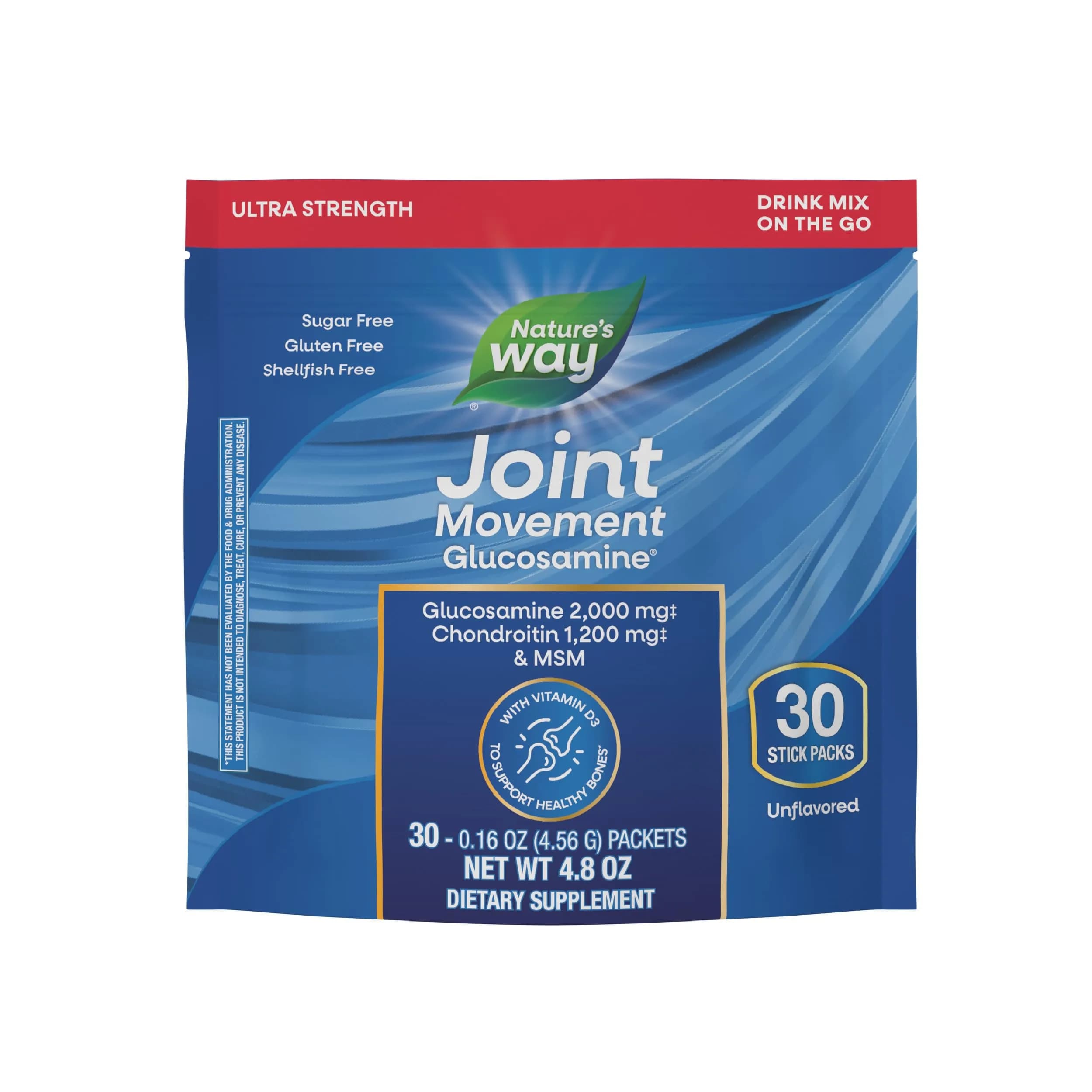 Nature's Way Joint Movement Glucosamine Drink Mix 30 ct | Ultra-Strength Formula with MSM, Hyaluronic Acid, and Vitamin D3 for Bone Support and Muscle Function*