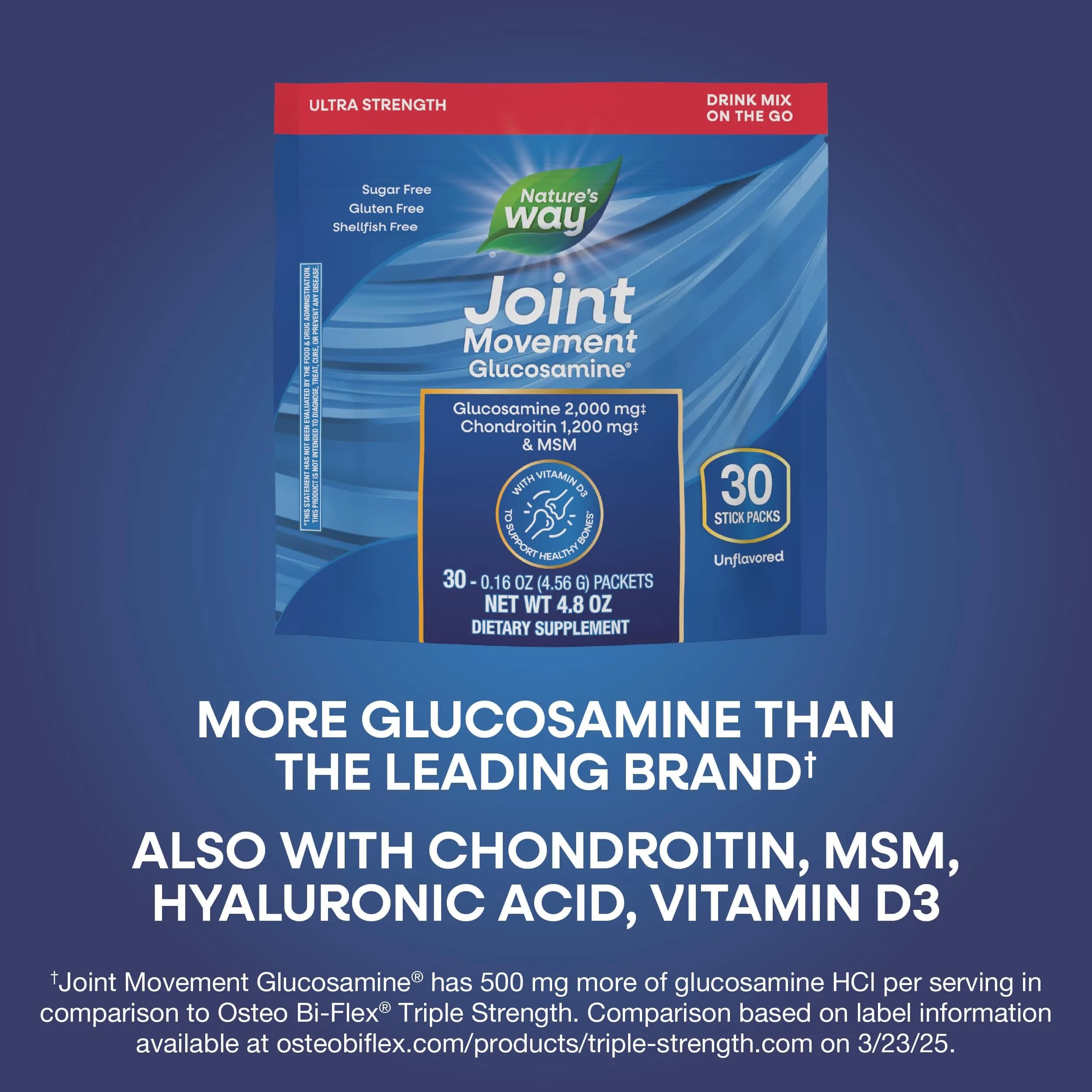 Nature's Way Joint Movement Glucosamine Drink Mix 30 ct | Ultra-Strength Formula with MSM, Hyaluronic Acid, and Vitamin D3 for Bone Support and Muscle Function* - view 3