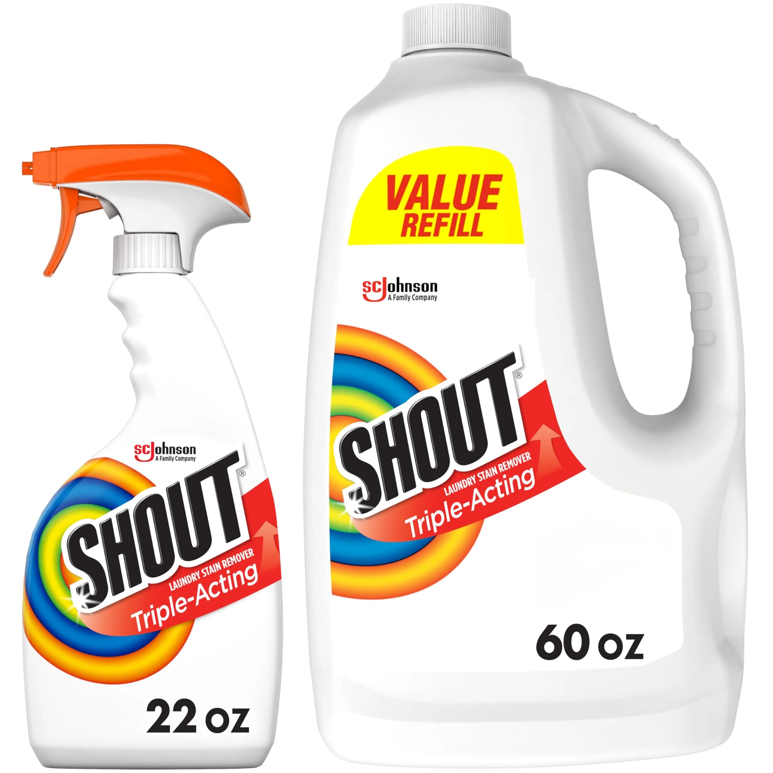 Shout Active Enzyme Laundry Stain Remover Spray & Wash Refill Bundle - 22oz Spray + 60oz Refill - main product image
