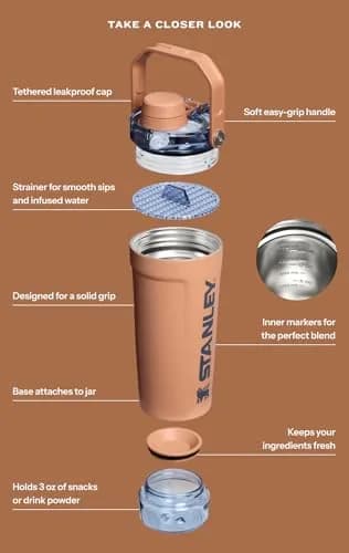 STANLEY Vitalize Shaker Bottle 567g (20 oz) | Leakproof Insulated Stainless Steel Shaker Cup with Base Storage | Azure - view 7