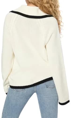 WEWOREWHAT Collar V Neck Sweater | Oversized Fit, Polyester Blend, Medium thumbnail 4