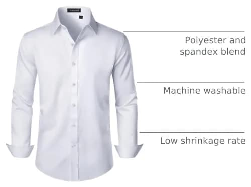 Lusead White Button Down Shirt Men Long Sleeve Slim Fit Wrinkle Free Formal thumbnail 4