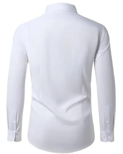 Lusead White Button Down Shirt Men Long Sleeve Slim Fit Wrinkle Free Formal thumbnail 2