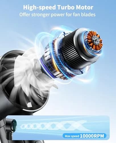 coldSky Portable Handheld Turbo Fan, 4000mAh Rechargeable, 5 Speeds, Digital Display, Small Cooling Fan for Women Outdoor Travel thumbnail 6