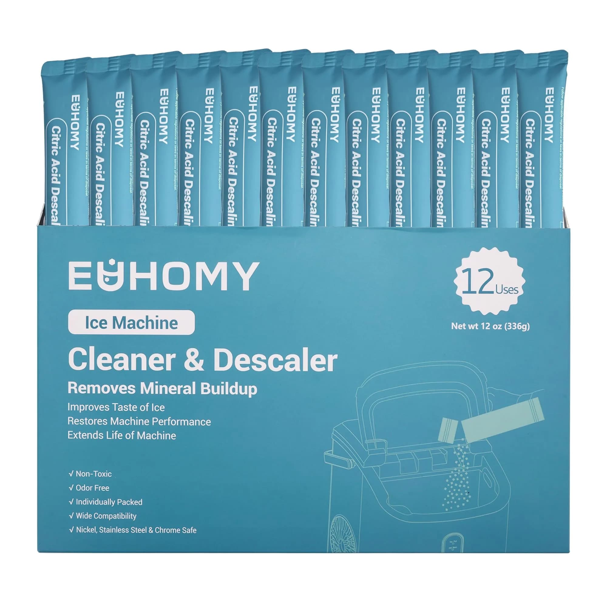 EUHOMY Ice Maker Cleaner & Descaler 12 Uses | 340g (12 oz) Pack | Organic Citric Acid Formula - main product image