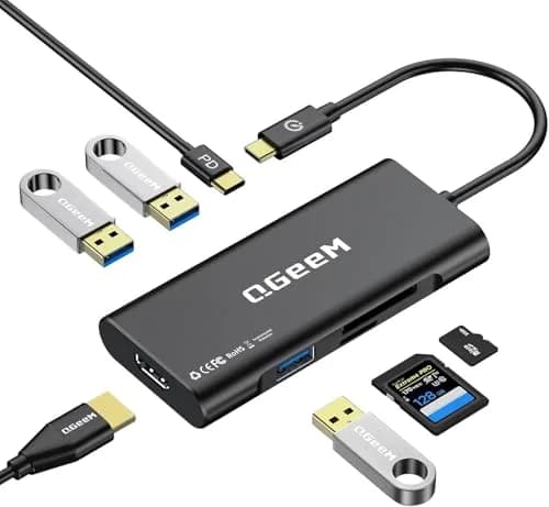 QGeeM USB C Hub 7-in-1 | 4K HDMI, 3 USB 3.0, 100W PD, Micro SD & SD Card Reader thumbnail 1