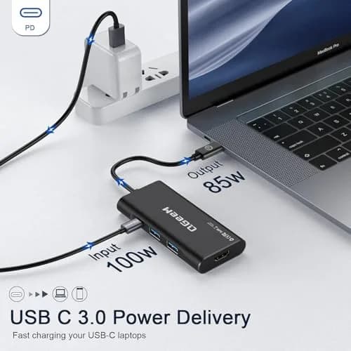 QGeeM USB C Hub 7-in-1 | 4K HDMI, 3 USB 3.0, 100W PD, Micro SD & SD Card Reader thumbnail 4