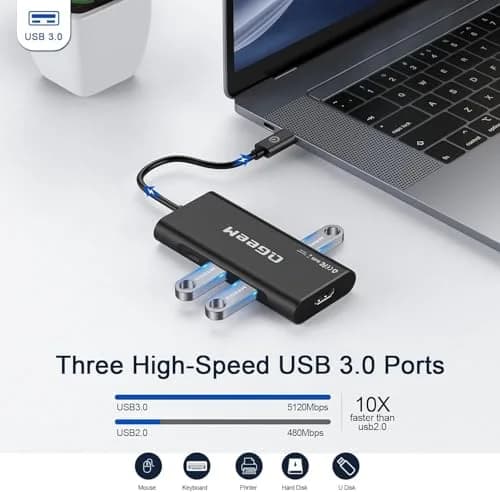 QGeeM USB C Hub 7-in-1 | 4K HDMI, 3 USB 3.0, 100W PD, Micro SD & SD Card Reader thumbnail 5