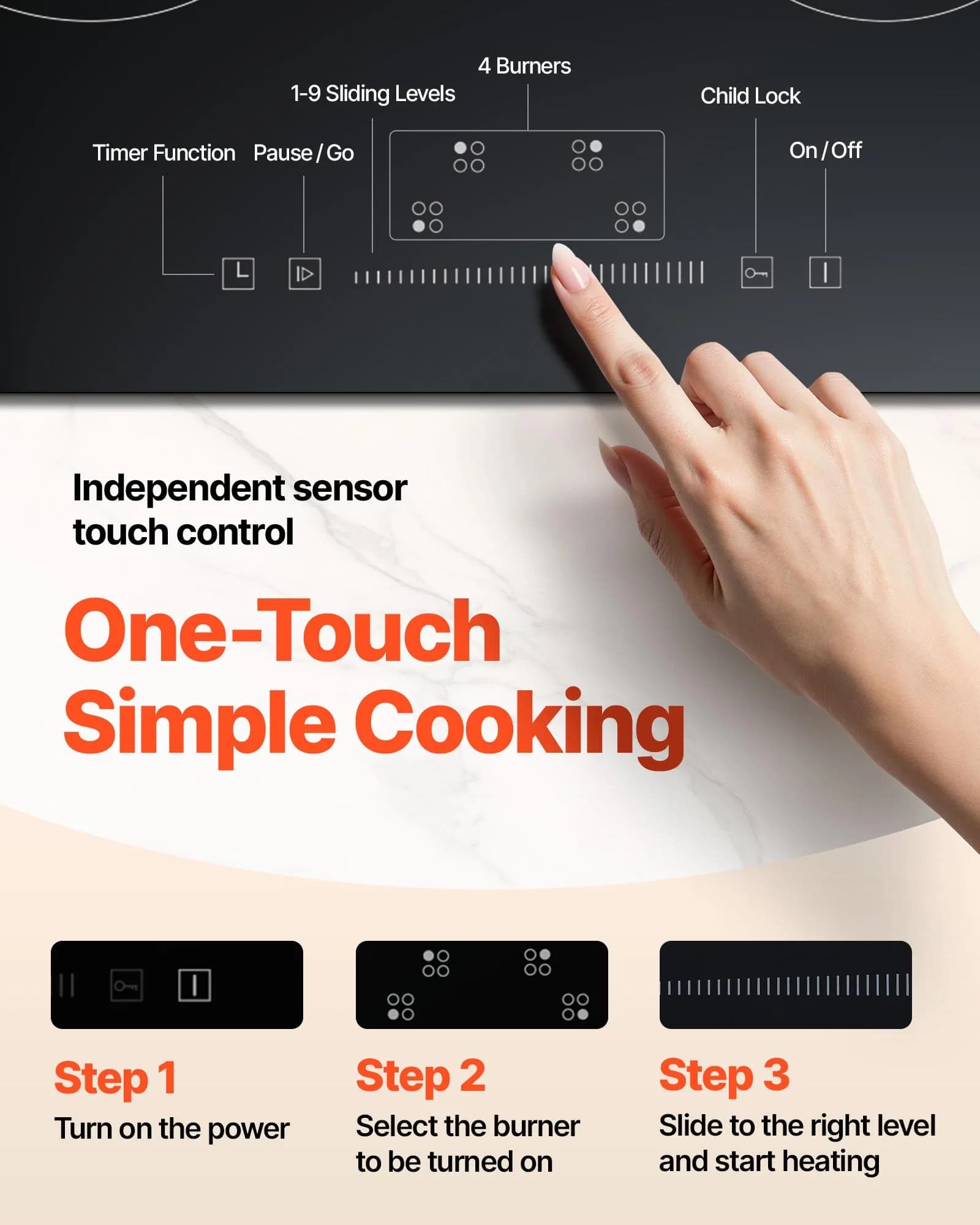 VEVOR LT4-77 Built-in Electric Ceramic Cooktop 6000W 24-inch | 220-240V Touch Control Radiant Stove Top - view 5