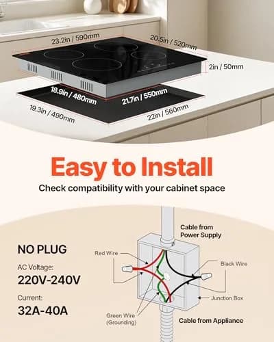 VEVOR LT4-77 Built-in Electric Ceramic Cooktop 6000W 24-inch | 220-240V Touch Control Radiant Stove Top thumbnail 2