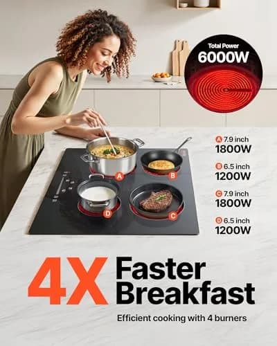 VEVOR LT4-77 Built-in Electric Ceramic Cooktop 6000W 24-inch | 220-240V Touch Control Radiant Stove Top thumbnail 3