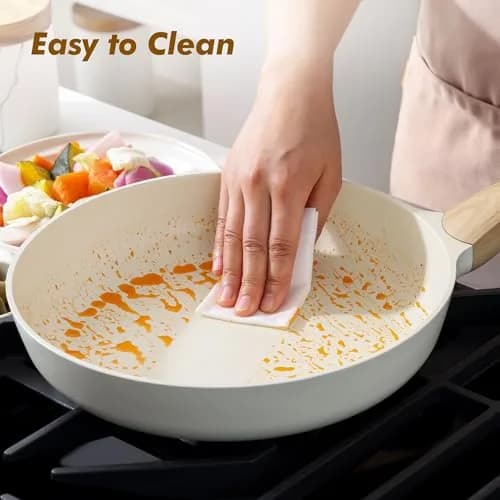 SENSARTE 8-inch Ceramic Nonstick Frying Pan Paella Pan, White | Induction Compatible Healthy Skillet thumbnail 6