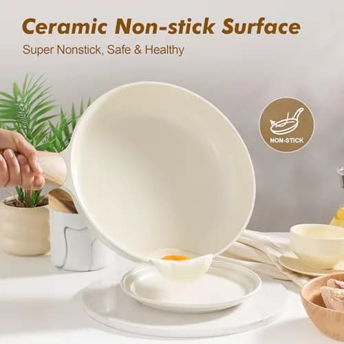 SENSARTE 8-inch Ceramic Nonstick Frying Pan Paella Pan, White | Induction Compatible Healthy Skillet thumbnail 2