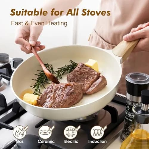 SENSARTE 8-inch Ceramic Nonstick Frying Pan Paella Pan, White | Induction Compatible Healthy Skillet thumbnail 3