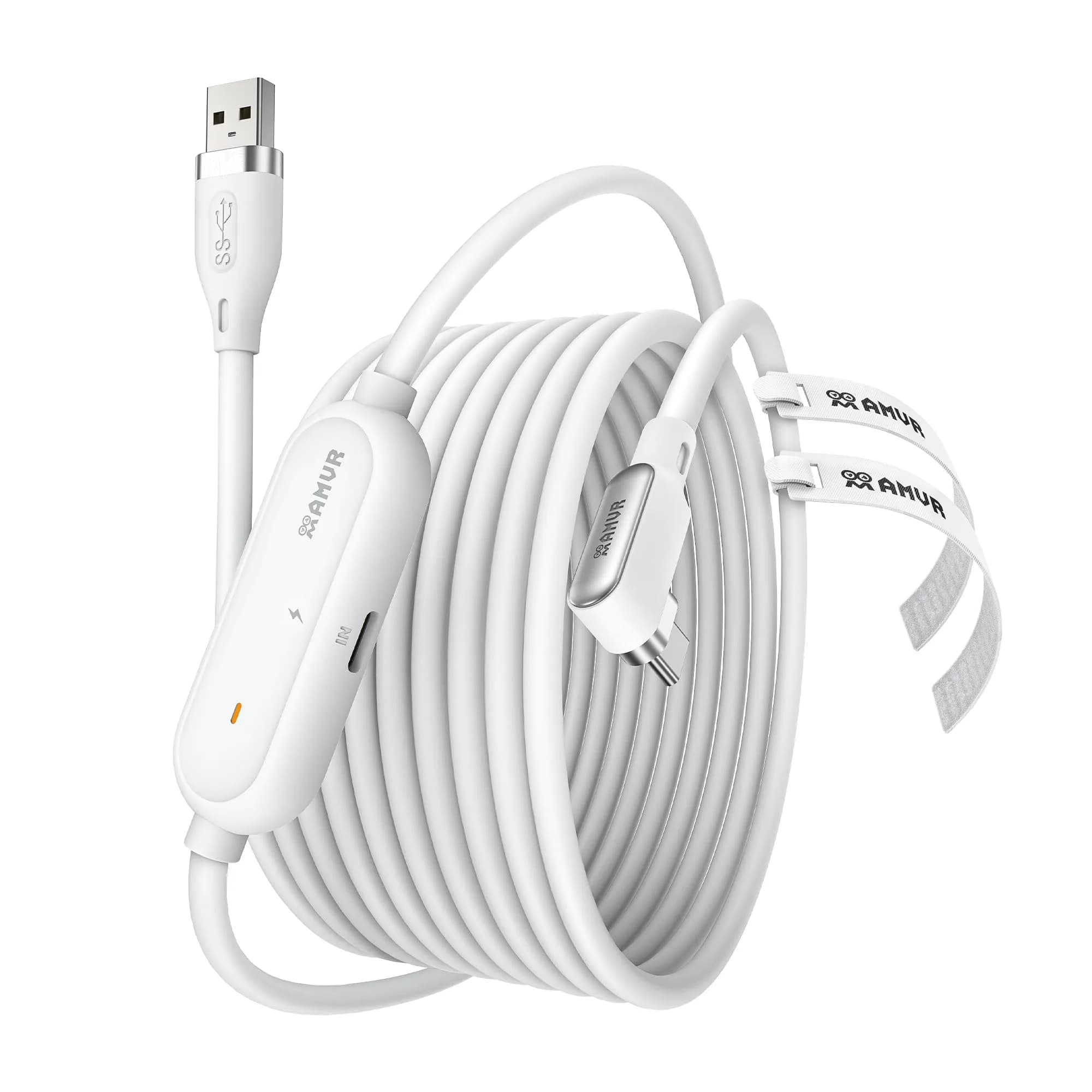 AMVR 16FT(5M) VR Charging Link Cable | USB 3.0 to USB C, 36W Fast Charge, 5Gbps Data Transfer — Off-White