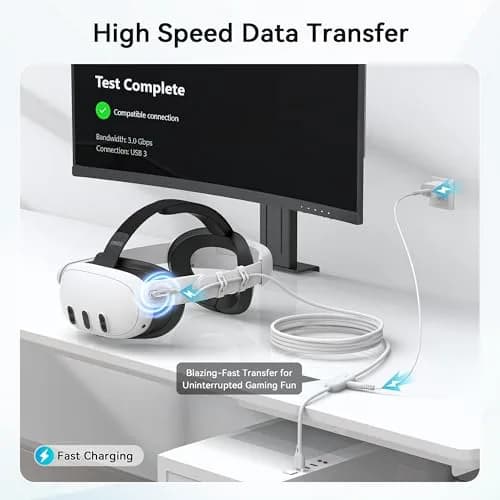 AMVR 16FT(5M) VR Charging Link Cable | USB 3.0 to USB C, 36W Fast Charge, 5Gbps Data Transfer thumbnail 3