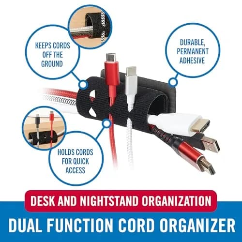 VELCRO Brand Cord Organizer for Desk Cable Management, Nightstand Organization, Dual Function Cable Sleeve Cord Keepers Combo, Holds Wires for Easy Access, Small 2pk Black thumbnail 2