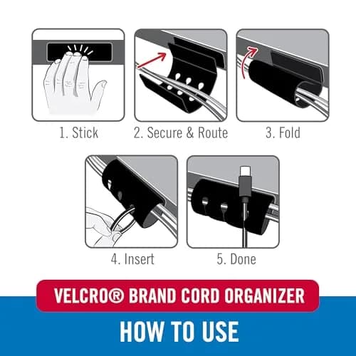 VELCRO Brand Cord Organizer for Desk Cable Management, Nightstand Organization, Dual Function Cable Sleeve Cord Keepers Combo, Holds Wires for Easy Access, Small 2pk Black thumbnail 4