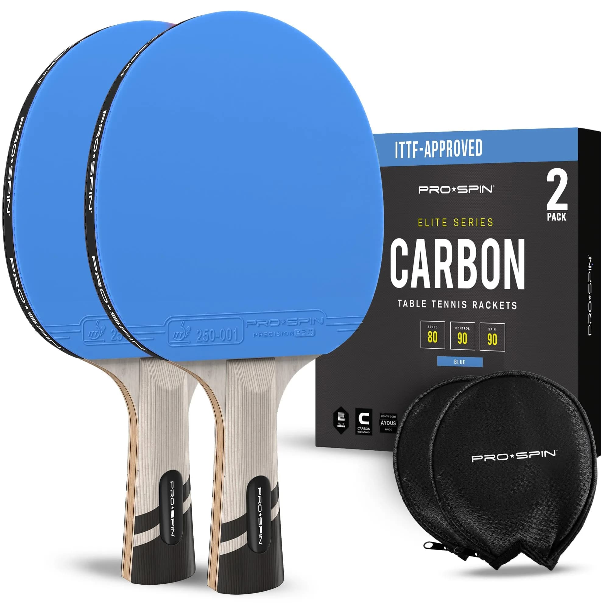 PRO-SPIN Carbon Fiber Table Tennis Rackets - Blue, 2-Pack - main product image