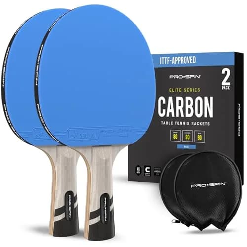 PRO-SPIN ITTF Approved Carbon Fiber Table Tennis Rackets | 7-Ply Blade, 2.0mm Sponge, Shakehand Grip (Blue, 2-Pack) thumbnail 1