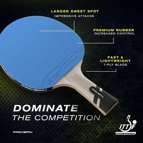 PRO-SPIN ITTF Approved Carbon Fiber Table Tennis Rackets | 7-Ply Blade, 2.0mm Sponge, Shakehand Grip (Blue, 2-Pack) thumbnail 2