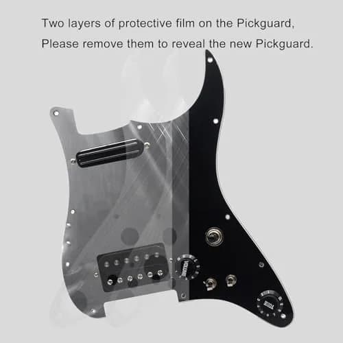 MAXCHEER Alnico 5 Prewired Strat Pickguard Coil Splitting Pickguard HH (Mini Humbucker+Humbucker) Loaded Pickguard (Black, SH) | Guitar Part thumbnail 5