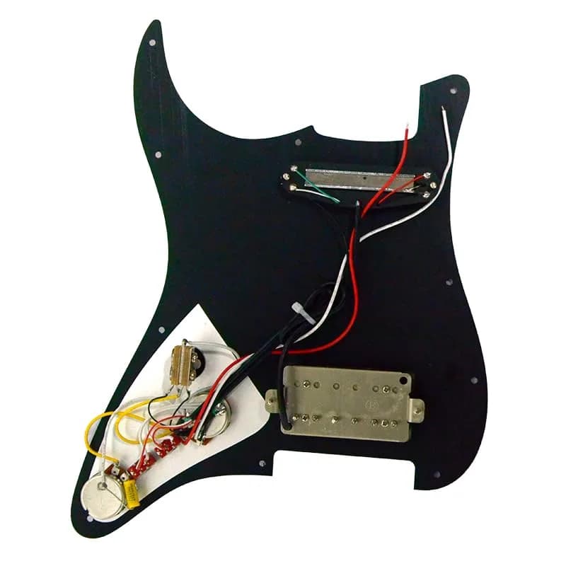 MAXCHEER Alnico 5 Prewired Strat Pickguard Coil Splitting Pickguard HH (Mini Humbucker+Humbucker) Loaded Pickguard (Black, SH) | Guitar Part thumbnail 6
