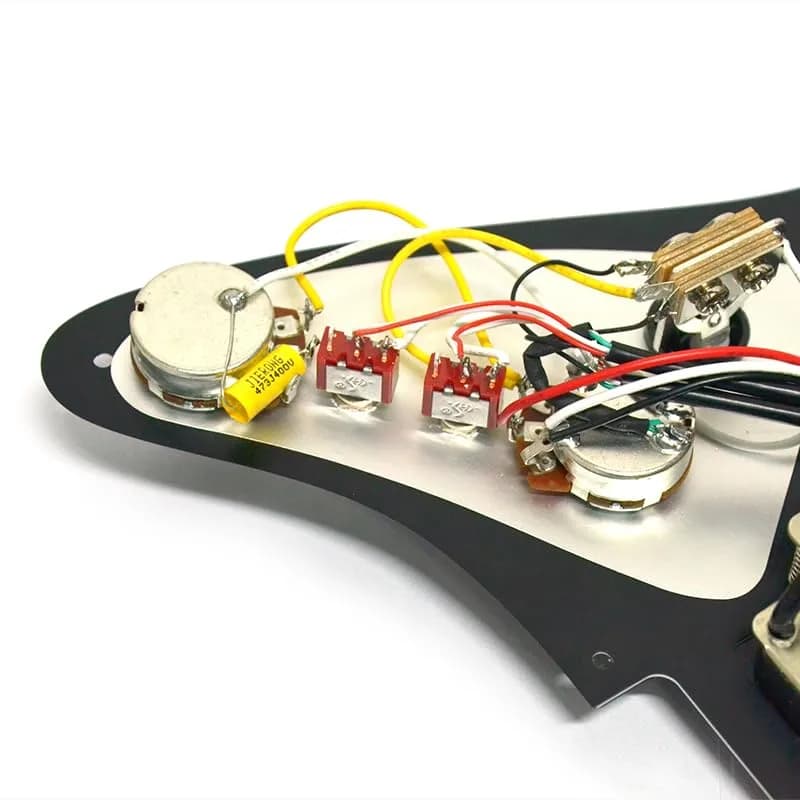 MAXCHEER Alnico 5 Prewired Strat Pickguard Coil Splitting Pickguard HH (Mini Humbucker+Humbucker) Loaded Pickguard (Black, SH) | Guitar Part thumbnail 8