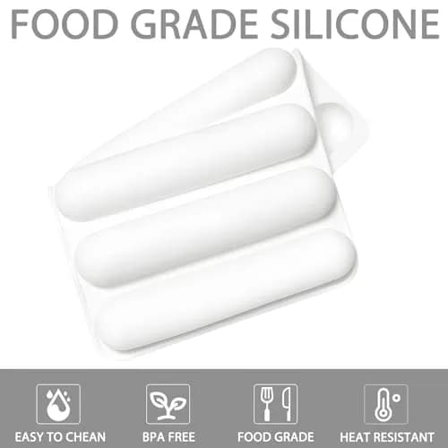 Fchil Silicone Eclair Mold for Ladyfinger Biscuit & Hot Dog Buns | 6-Cavity, Food-Grade Silicone, Oven & Freezer Safe thumbnail 9