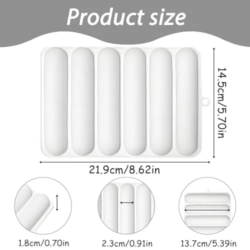 Fchil Silicone Eclair Mold for Ladyfinger Biscuit & Hot Dog Buns | 6-Cavity, Food-Grade Silicone, Oven & Freezer Safe thumbnail 2