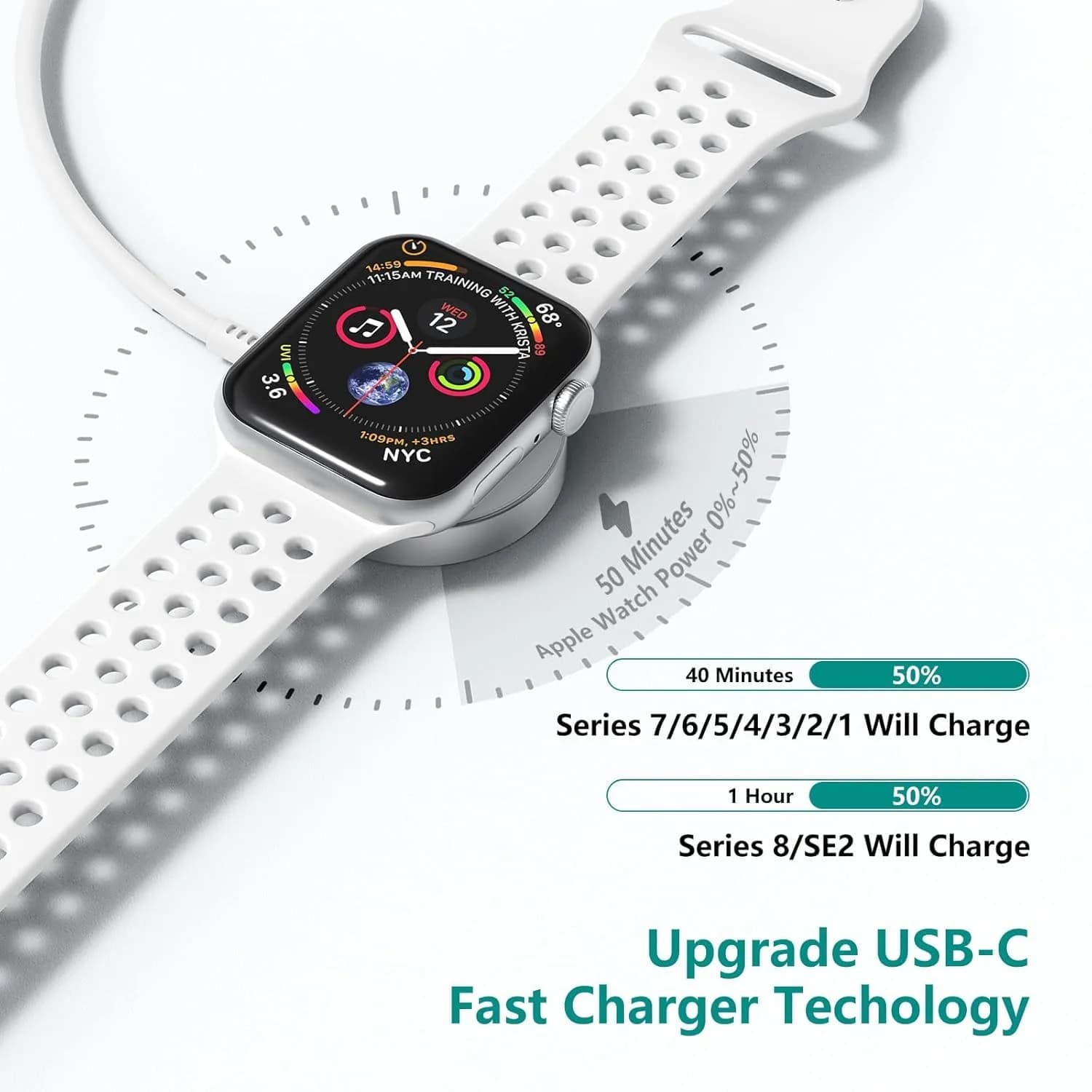 Cerdeti USB C Apple Watch Charger 1.8m (6ft) | MFi Certified Fast Charging Cable for All Apple Watch Series - view 2