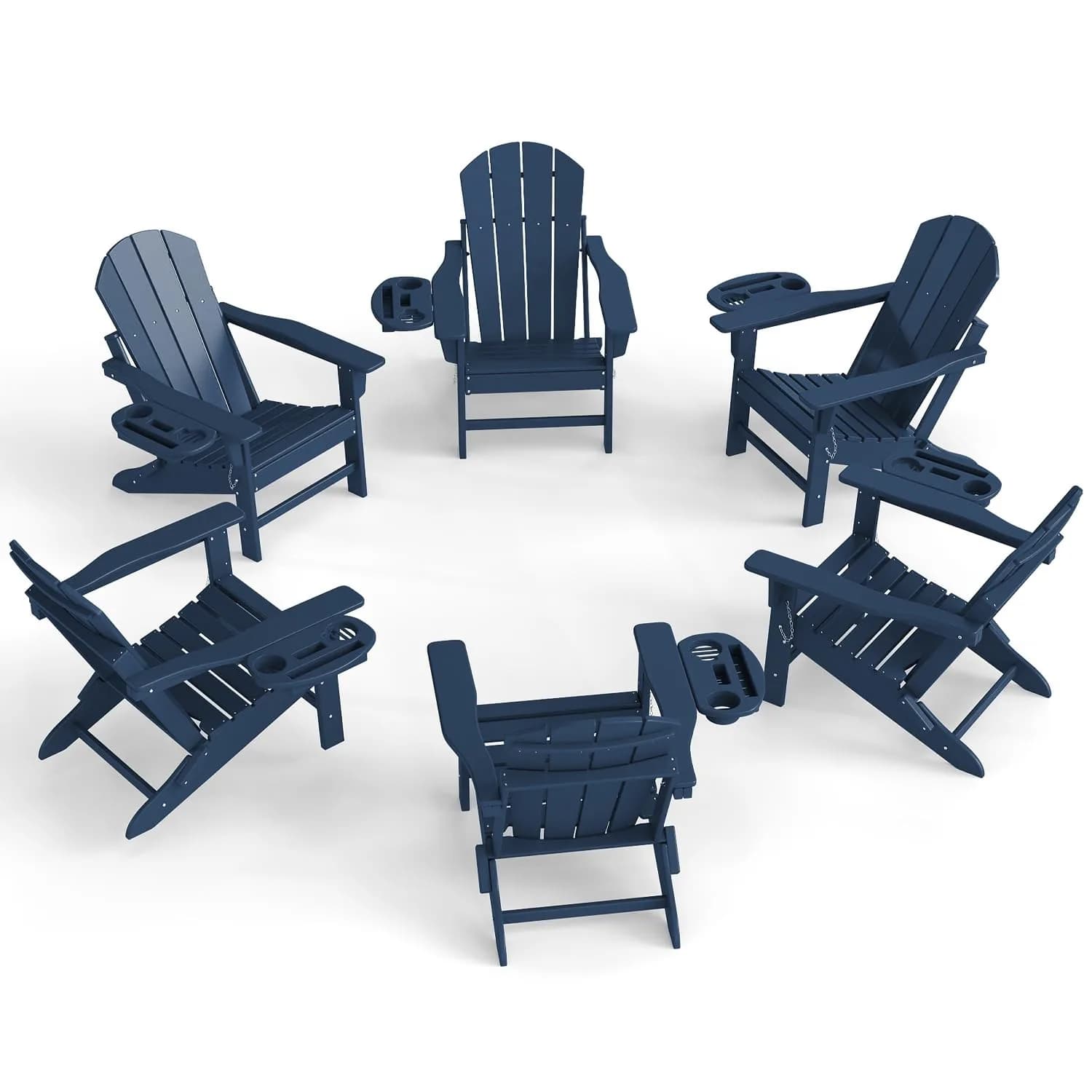 FOOWIN Folding Adirondack Chair Set of 6 | Weatherproof HDPE Outdoor Chairs with 4-in-1 Cup Holder (29.5x31x36 inches)