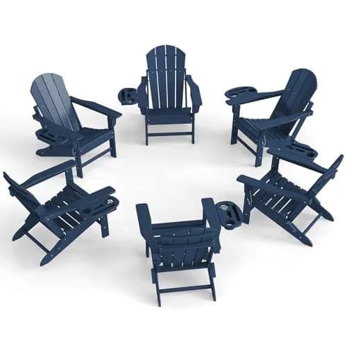 FOOWIN Folding Adirondack Chair Set of 6 | Weatherproof HDPE Outdoor Chairs with 4-in-1 Cup Holder (29.5x31x36 inches) thumbnail 1