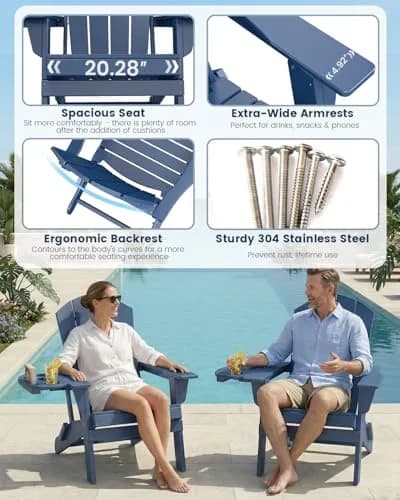 FOOWIN Folding Adirondack Chair Set of 6 | Weatherproof HDPE Outdoor Chairs with 4-in-1 Cup Holder (29.5x31x36 inches) thumbnail 4