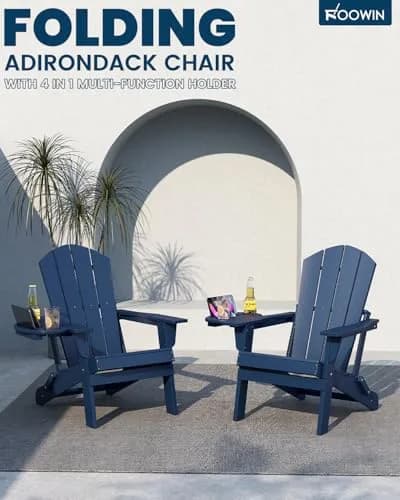 FOOWIN Folding Adirondack Chair Set of 6 | Weatherproof HDPE Outdoor Chairs with 4-in-1 Cup Holder (29.5x31x36 inches) thumbnail 5
