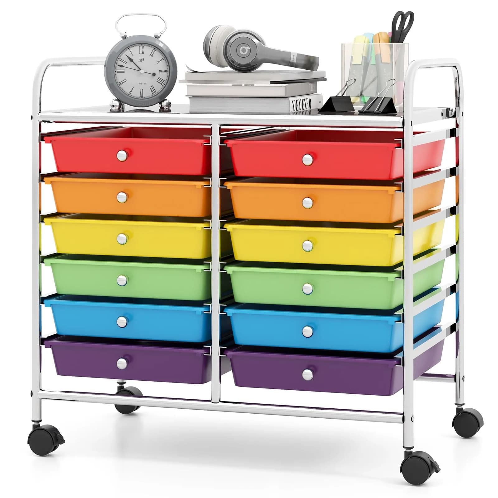 CLEEMAN Storage Drawer Cart 12-Drawer Metal Frame | Multipurpose Mobile Trolley with 12 Removable Drawers