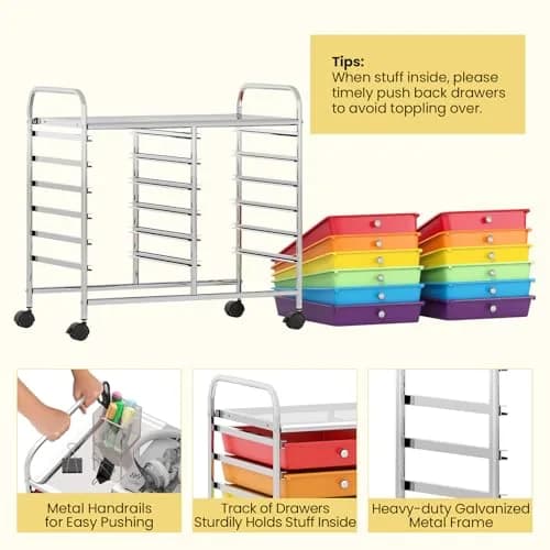 CLEEMAN Storage Drawer Cart 12-Drawer Metal Frame | Multipurpose Mobile Trolley with 12 Removable Drawers thumbnail 4