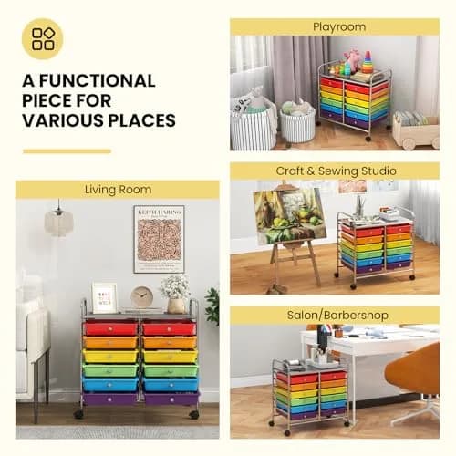 CLEEMAN Storage Drawer Cart 12-Drawer Metal Frame | Multipurpose Mobile Trolley with 12 Removable Drawers thumbnail 7